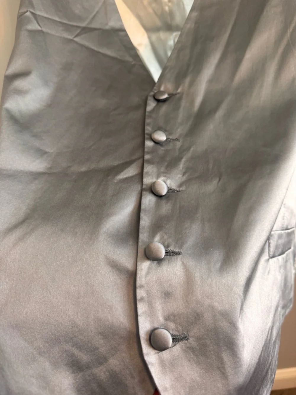 BIAGIO Collection Silver Satin Men's Vest - Classic Button Front 100% Silk 2XL